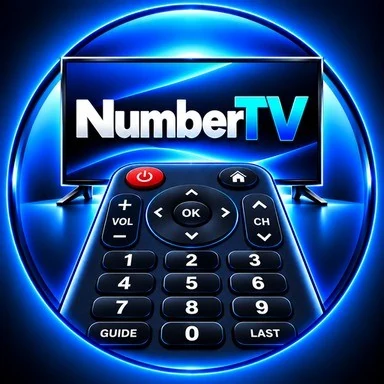 NumberTV remote artwork with number keys in front of a TV